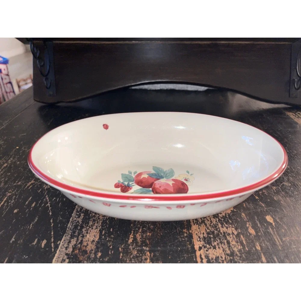 Pfaltzgraff Berry Oval Serving Bowl Stoneware Apple Ladybug Cream Red 9.5in